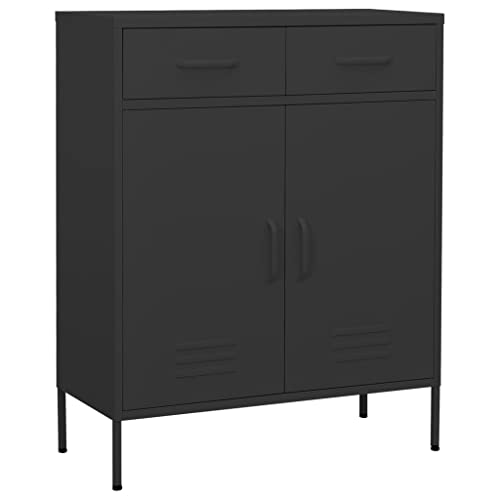 Hommdiy Lagerschrank Sideboard Kommode Anrichte Stahlschrank Schrank Beistellschrank Mehrzweckschrank Bücherschrank Standschrank 80x35x101,5cm Stahl Stil 1 Anthrazit von Hommdiy