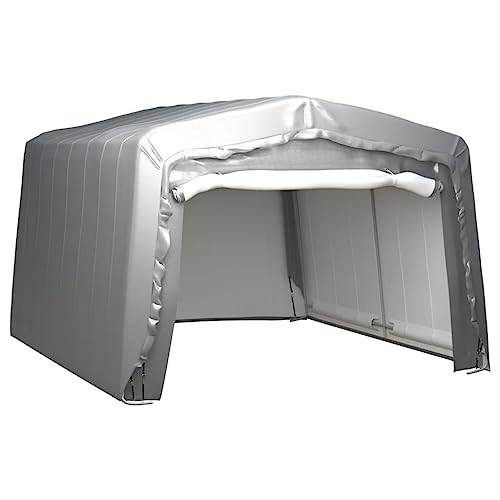 Hommdiy Lagerzelt UV-beständig Industriezelt Zelthalle Weidezelt Zelt Zeltgarage Foliengarage Unterstand Lagerhalle Stahl Grau 370 x 370 cm von Hommdiy