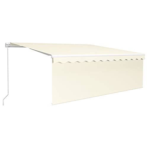 Hommdiy Markise Manuell Einziehbar mit Rollo 4x3 m Creme Halterung Sonnenschutz Balkonmarkise Wasserabweisend von Hommdiy