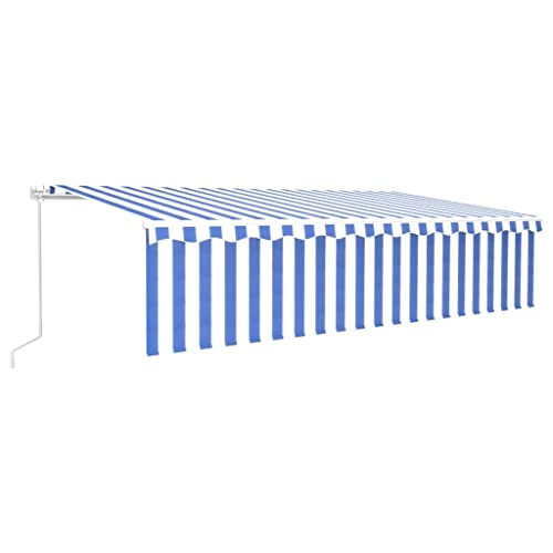 Hommdiy Markise Manuell Einziehbar mit Rollo 6x3 m Blau & Weiß Halterung Sonnenschutz Balkonmarkise Wasserabweisend von Hommdiy