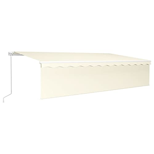 Hommdiy Markise Manuell Einziehbar mit Rollo 6x3 m Creme Halterung Sonnenschutz Balkonmarkise Wasserabweisend von Hommdiy
