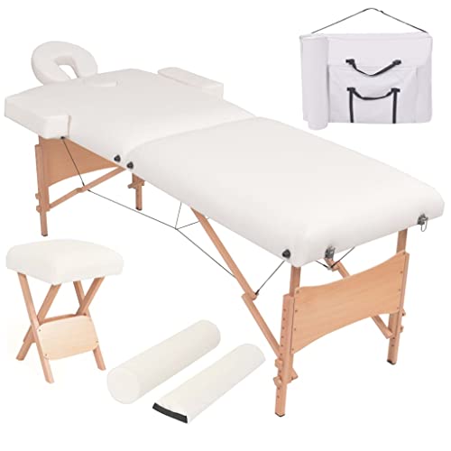 Hommdiy Massageliege 2 Zonen Tragbar mit Hocker 10 cm Polsterung Weiß von Hommdiy