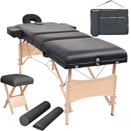 Hommdiy Massageliege 3 Zonen Klappbar mit Hocker 10 cm Polsterung Schwarz von Hommdiy
