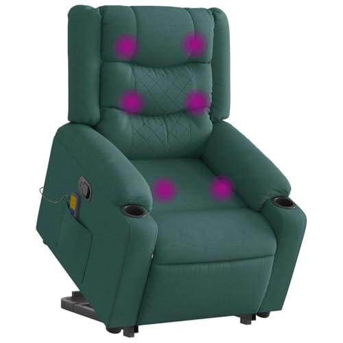 Hommdiy Massagesessel, Sessel mit Aufstehhilfe, Relaxsessel mit Liegefunktion Vibrationsfunktion, Fernsehsessel Liegesessel Aufstehsessel,Stoff Dunkelgrün,Manuelles Neigesystem,Mit Massage von Hommdiy