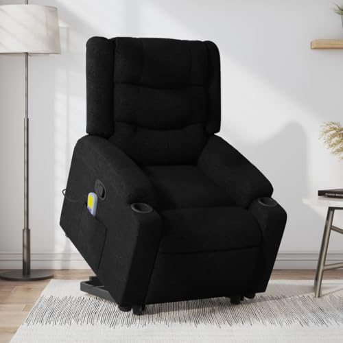 Hommdiy Massagesessel, Sessel mit Aufstehhilfe, Relaxsessel mit Liegefunktion Vibrationsfunktion, Fernsehsessel Liegesessel Aufstehsessel,Stoff Schwarz,Manuelles Neigesystem,Mit Massage von Hommdiy