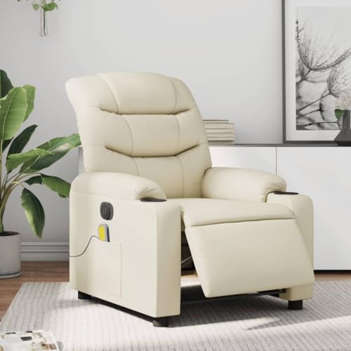 Hommdiy Massagesessel Elektrisch Creme Kunstleder Innen Massagesessel von Hommdiy