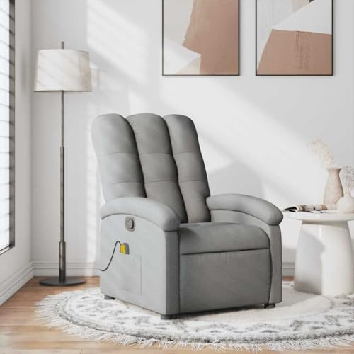 Hommdiy Massagesessel Fernsehsessel Relaxsessel mit Liegefunktion Hellgrau Stoff von Hommdiy