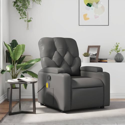 Hommdiy Massagesessel Fernsehsessel Relaxsessel mit Liegefunktion Liegesessel Grau Kunstleder von Hommdiy