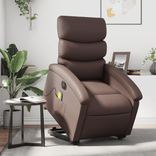 Hommdiy Massagesessel mit Aufstehhilfe Elektrisch Braun Kunstleder Indoor-Massagesessel in vielen Farben für Wohnzimmer Schlafzimmer von Hommdiy