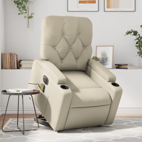 Hommdiy Massagesessel mit Aufstehhilfe Elektrisch Creme Komfort eines Massagesessels für den Innenbereich Kunstleder von Hommdiy
