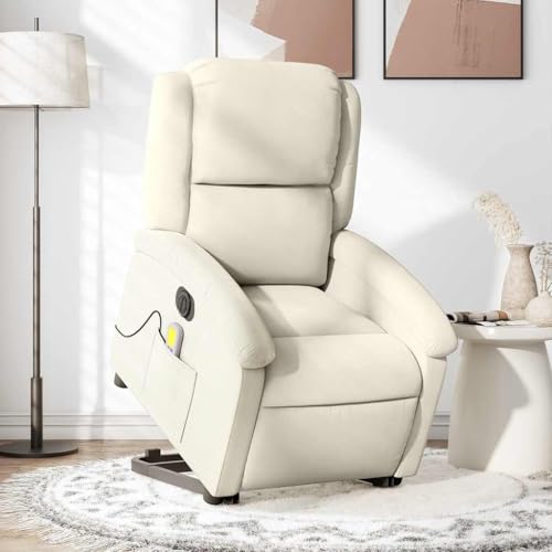 Hommdiy Massagesessel mit Aufstehhilfe Elektrisch Creme Samt Wohnzimmer relaxsessel Massage Sessel Relax Chair Elektrischer Massagestuhl von Hommdiy