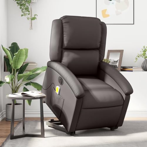 Hommdiy Massagesessel mit Aufstehhilfe Elektrisch Dunkelbraun Echtleder von Hommdiy
