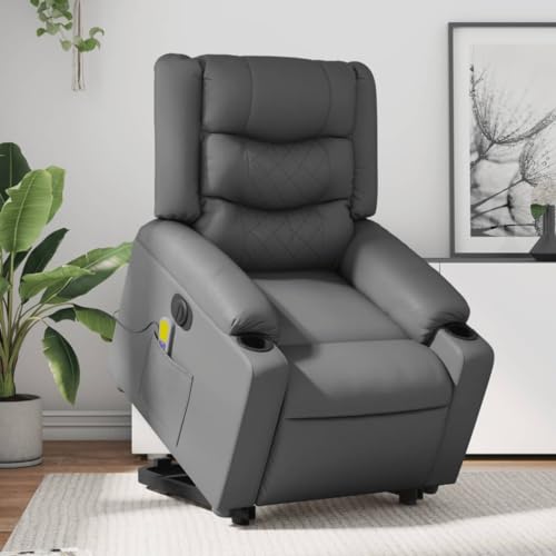 Hommdiy Massagesessel mit Aufstehhilfe Elektrisch Grau Innen Massagesessel Kunstleder von Hommdiy