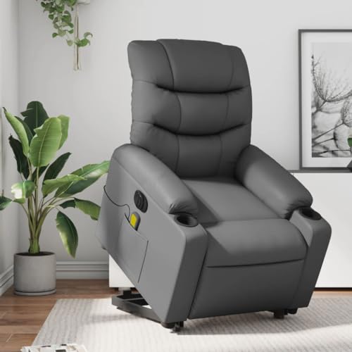 Hommdiy Massagesessel mit Aufstehhilfe Elektrisch Grau Kunstleder Innen Massagesessel von Hommdiy