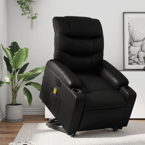 Hommdiy Massagesessel mit Aufstehhilfe Elektrisch Schwarz Kunstleder Innen Massagesessel von Hommdiy