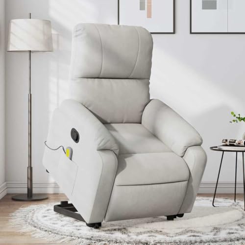 Hommdiy Massagesessel mit Aufstehhilfe Hellgrau Mikrofasergewebe Wohnzimmer relaxsessel Massage Sessel Relax Chair Elektrischer Massagestuhl von Hommdiy