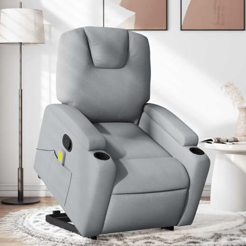 Hommdiy Massagesessel mit Aufstehhilfe Hellgrau Stoff Wohnzimmer relaxsessel Massage Sessel Relax Chair Elektrischer Massagestuhl von Hommdiy