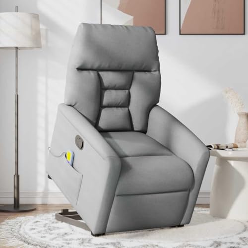 Hommdiy Massagesessel mit Aufstehhilfe Stoff, Relaxsessel, Sessel mit Aufstehhilfe, Sessel Hellgrau,Manuelles Neigesystem,Mit Massage von Hommdiy