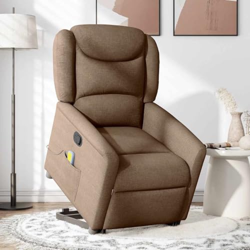 Hommdiy Massagesessel mit Aufstehhilfe Stoff, Relaxsessel, Sessel mit Aufstehhilfe Sessel mit Massagefunktion Braun,Manuelles Neigesystem,Mit Massage von Hommdiy