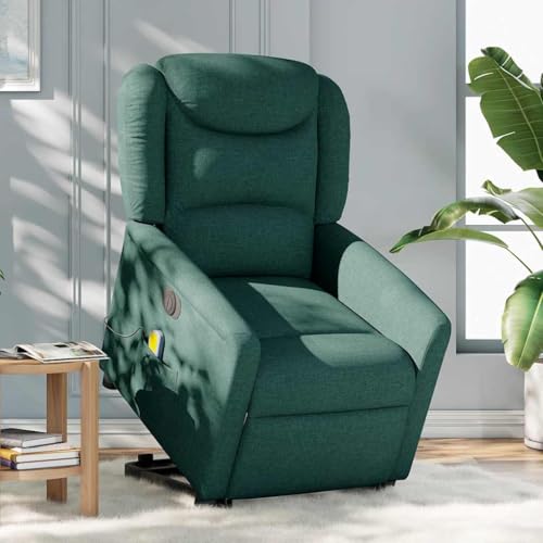Hommdiy Massagesessel mit Aufstehhilfe Stoff, Relaxsessel, Sessel mit Aufstehhilfe Sessel mit Massagefunktion Dunkelgrün,Elektrisches Neigungssystem,Mit Massage von Hommdiy