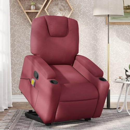 Hommdiy Massagesessel mit Aufstehhilfe Weinrot Stoff von Hommdiy