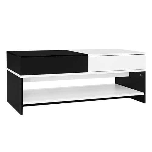 Hommdiy Moderner Couchtisch mit 2 Schubladen – Schwarz-Weiß-Design, Stauraum, Hochglanz-Tischplatte, 100 cm lang Hommdiy Moderner Couchtisch mit 2 Schubladen – Schwarz-Weiß-Design, Stauraum, Hochglanz-Tischplatte, 100 cm lang von Hommdiy