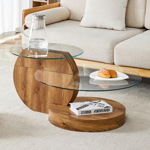 Hommdiy Moderner minimalistischer gehärteter Glas-Couchtisch, mehrschichtiges Design (Hellbraun) von Hommdiy