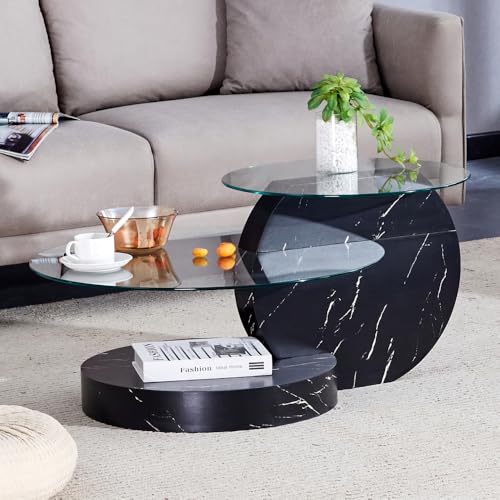 Hommdiy Moderner minimalistischer gehärteter Glas-Couchtisch, mehrschichtiges Design (Schwarz) von Hommdiy