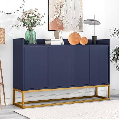 Hommdiy Modernes Sideboard im minimalistischen Stil 4-türiger griffloser Buffetschrank für Esszimmer, Wohnzimmer, Küche (Marineblau) von Hommdiy
