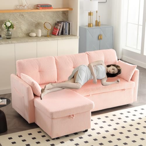 Hommdiy Modular Sectional Sofa L Shaped Modular Couch with Reversible Chaise Modular Sofa Sectional Couch with Storage Seats (Pink) von Hommdiy