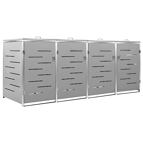 Hommdiy Mülltonnenbox für 4 Tonne Mülltonnenboxn Mülltonne Mülltonnenverkleidung Gartenbox Müllcontainern 276.5x77.5x115.5 cm Grau von Hommdiy