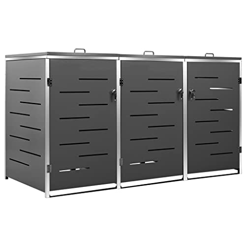 Hommdiy Mülltonnenbox für 3 Tonnen Rostfrei Abschließbar Müllbox Mülltonne Mülltonnenverkleidung Gartenbox Müllcontainer Edelstahl Anthrazit 207 x 77.5 x 115 cm von Hommdiy