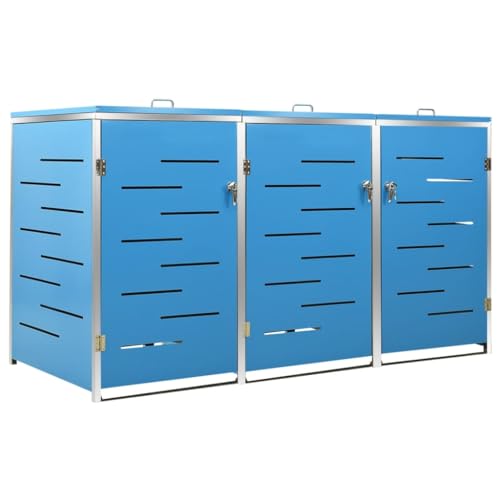 Hommdiy Mülltonnenbox 3er Rostfrei Abschließbar Müllbox Mülltonne Mülltonnenverkleidung Gartenbox Müllcontainer Edelstahl Blau 207 x 77.5 x 115 cm von Hommdiy