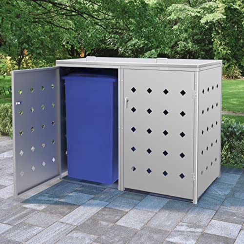 Hommdiy Mülltonnenbox für 4/3/2/1Tonnen 240L, Edelstahl,Mülltonnenverkleidung Gartenbox Müllcontainer,Silber (2 Bins) von Hommdiy