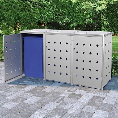 Hommdiy Mülltonnenbox für 4/3/2/1Tonnen 240L, Edelstahl,Mülltonnenverkleidung Gartenbox Müllcontainer,Silber (3 Bins) von Hommdiy