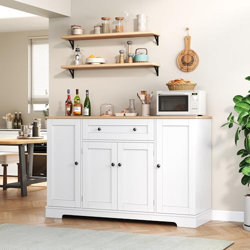 Hommdiy Multifunktionales Küchenbuffet – 138 cm Sideboard mit Schublade, Regaltüren & verstellbaren Einlegeböden – Modernes Design mit Kippschutz, ideal für Küche, Wohnzimmer & Schlafzimmer von Hommdiy