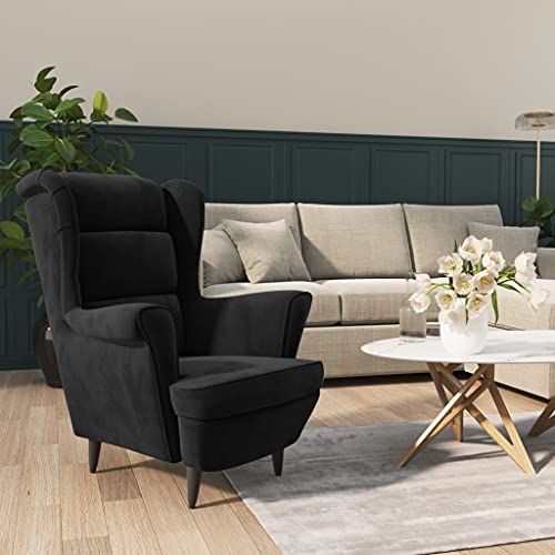 Hommdiy Ohrensessel Sessel Fernsehsessel Relaxsessel Polstersessel für Wohnzimmer Schwarz Samt von Hommdiy