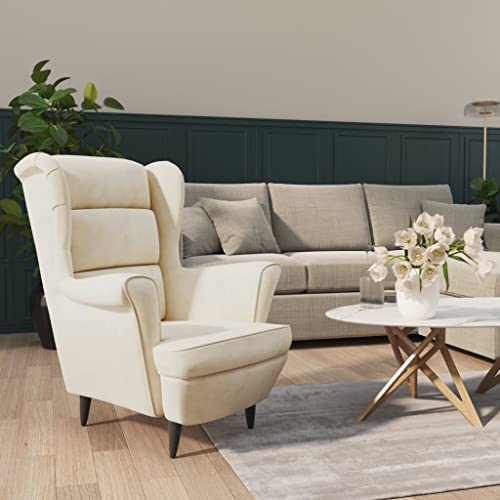 Hommdiy Ohrensessel Sessel Fernsehsessel Relaxsessel Polstersessel für Wohnzimmer Cremeweiß Samt von Hommdiy