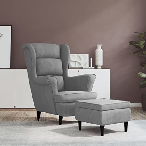 Hommdiy Ohrensessel mit Hocker Fernsehsessel Relaxsessel Polstersessel für Wohnzimmer Hellgrau Samt von Hommdiy