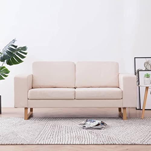 Hommdiy Polstersofa 2-Sitzer Stoffsofa Loungesofa Couch Wohnzimmer Möbel Cremeweiß von Hommdiy