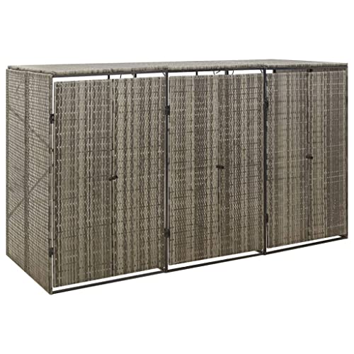 Hommdiy Poly-Rattan-Mülltonnenbox für 4 Mülleimer Poly-Rattan-Mülltonnenbox Müllbeutel Abfalleimer Gartenbox Poly-Rattan 207x80x117 cm Grau von Hommdiy