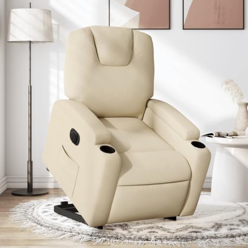 Hommdiy Relaxsessel mit Aufstehhilfe Elektrisch Creme Stoff Wohnzimmer relaxsessel Massage Sessel Relax Chair Elektrischer Massagestuhl von Hommdiy