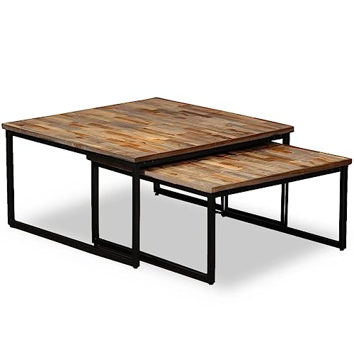 Hommdiy Satztisch Couchtisch-Set 2-TLG. Recyceltes Teak Massiv von Hommdiy