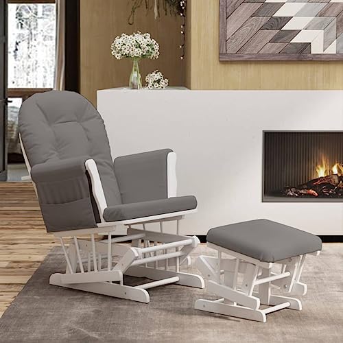 Hommdiy Schaukelsessel Grau mit Hocker Gleitend Dunkelgrau Stoff von Hommdiy