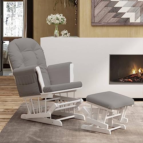 Hommdiy Schaukelsessel mit Hocker Gleitend Stoff Hellgrau von Hommdiy