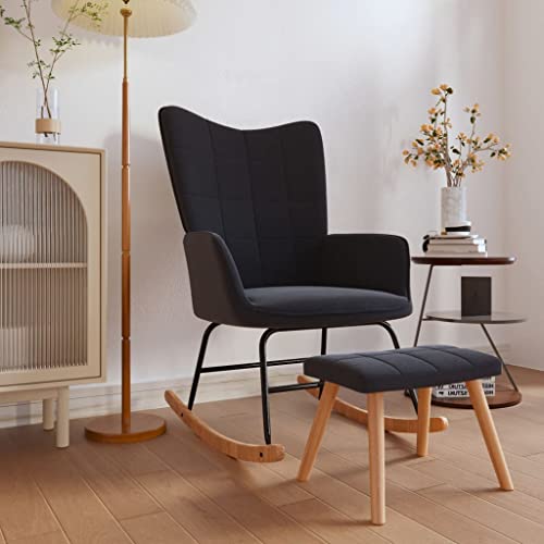 Hommdiy Schaukelsessel mit Hocker Stoff Schwarz von Hommdiy