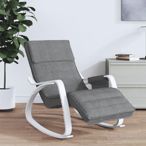 Hommdiy Schaukelstuhl Relaxstuhl Schwingstuhl Ruhesessel Loungesessel Sessel Schwingsessel Polstersessel Schaukelsessel Wohnzimmer Stoff Dunkelgrau und Weiß von Hommdiy
