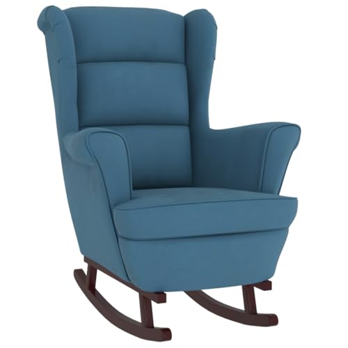 Hommdiy Schaukelstuhl mit Massivholz-Gummibeinen Relaxstuhl Schaukelsessel Schwingsessel Relaxsessel Schwingstuhl Polstersessel Sessel Blau Samt von Hommdiy