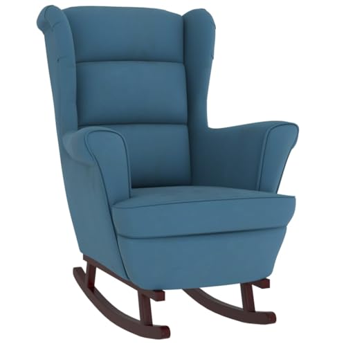 Hommdiy Schaukelstuhl mit Massivholz-Gummibeinen Relaxstuhl Schaukelsessel Schwingsessel Relaxsessel Schwingstuhl Polstersessel Sessel Samt Blau,Ohne Fußablage von Hommdiy