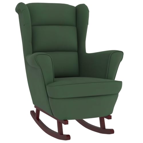 Hommdiy Schaukelstuhl mit Massivholz-Gummibeinen Relaxstuhl Schaukelsessel Schwingsessel Relaxsessel Schwingstuhl Polstersessel Sessel Samt Dunkelgrün,Ohne Fußablage von Hommdiy